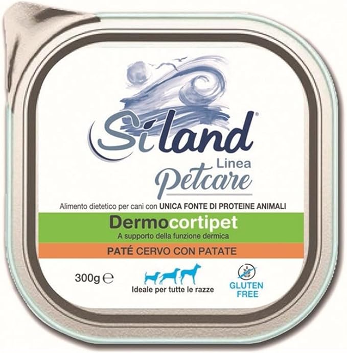 Siland Dermocortipet, Paté per Cani con Cervo e Patate, Senza Glutine, 300g