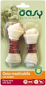 Oasy Snack Cane, gustosi ossetti masticabili per cani di taglia media gusto Anatra | 2 confezioni da 2 ossi l’una.