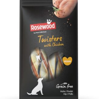 Rosewood Twisters Pollo Medium - Snack da masticare solido per cani, bastone di pollo e pelle di manzo, favorisce l'igiene dentale, senza cereali e glutine, senza additivi artificiali, 80 g