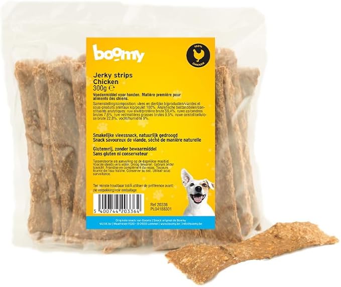 Boomy - Strisce di jerky - Snack per cani senza glutine - Carne secca - 300g (Pollo)