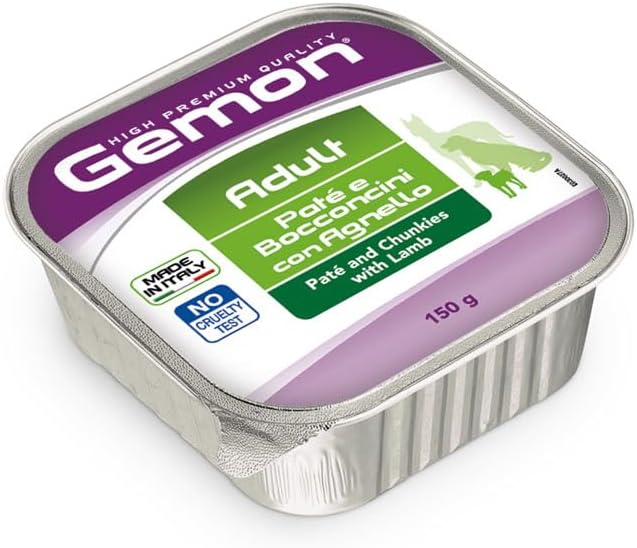 Gemon All Breeds adult patè con bocconi gusto AGNELLO alimento complementare per cani adulti di tutte le taglie| 12 vaschette da 150 grammi l’una.