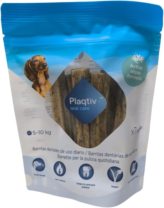 ecuphar | Plaqtiv+ 7 Barrette per la Pulizia Quotidiana dei Denti per Cani da 5 a 10 kg