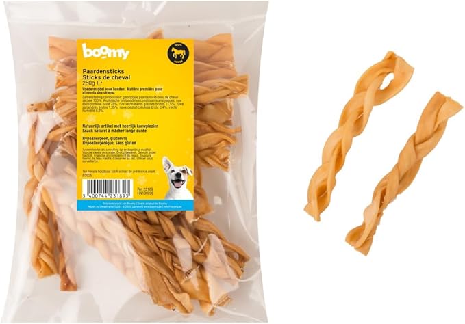 Boomy - Snack naturali per cani - Snack da masticare - Bastoncini di cavallo intrecciati - 15 cm - 200 g