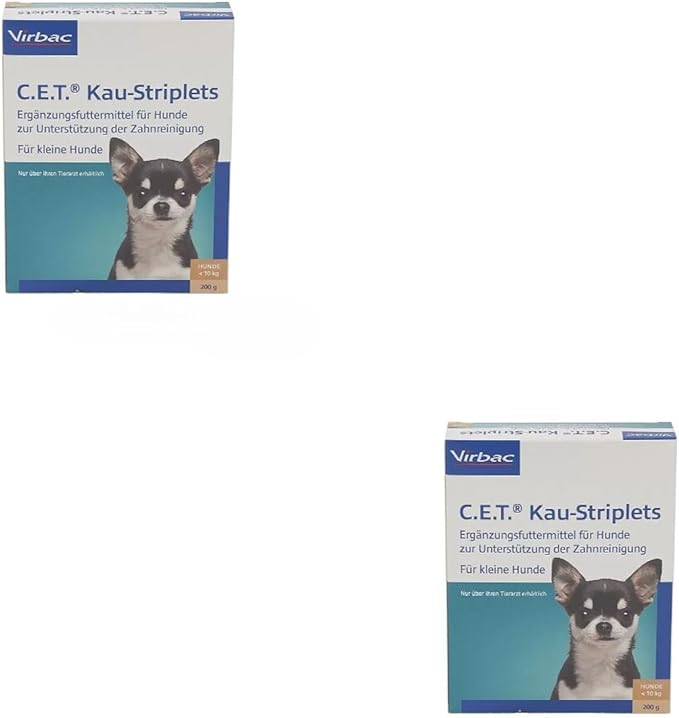 Vibrac C.E.T. Kaustriplets per Cani Piccoli sotto i 10 kg | Confezione Doppia | 2 x 200 g | Alimento complementare per la prevenzione Dentale | per prevenire la placca e Il tartaro