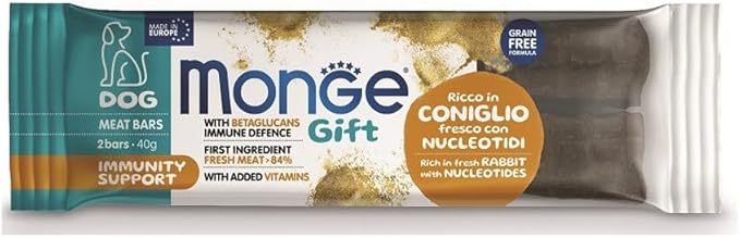Monge Gift Meat Bars Snack Per Cane Cani Dog Gusto Coniglio Con Nucleotidi 6 BUSTINE DA 40g CADAUNO