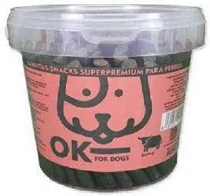 OK FOR DOGS Barrette di bue/pollo/agnello o salmone con riso snack e premio sano per cani - Barattolo con manico e chiusura 800 gr (Bue & Riso)