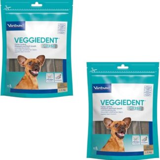 Virbac VeggieDent 15 Strisce XS < 5 kg | Confezione Doppia | 2 x 120 g | Strisce da masticare per cani di piccola taglia | Snack vegetariano per il controllo della placca dentale