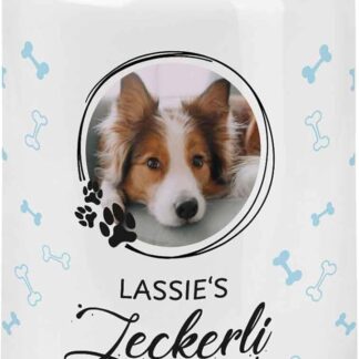 GRAVURZEILE Bomboletta personalizzata - Motivo fotografico - Personalizzato con nome e immagine - Per cani e gatti - Per conservare biscotti e dolcetti - Regali personalizzati - Cane