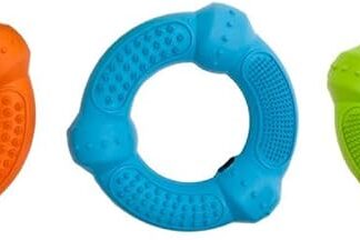 Flamingo - Giocattolo dentale per cani - Cerchio texture per la pulizia orale - 12 cm - Colori a sorpresa - Gioco sano per animali domestici