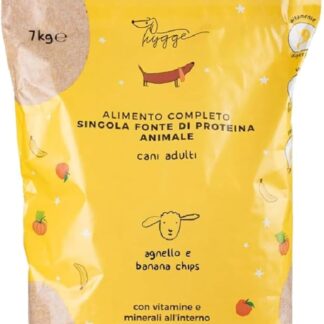 Crocchette Cani Monoproteiche Agnello e Banana chips in pezzi | 7Kg Croccantini Cani Adulti di taglia medio grande | Mangime Secco per Cani | Naturale Prodotto in Italia | Hygge Dog