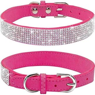 Haoyueer, Collare con strass per cani, grazioso e scintillante, in morbida pelle scamosciata, con diamanti finti, per animali domestici, gatti e cuccioli (XS, Rosa intenso)