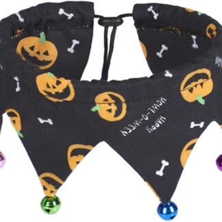 KOMBIUDA 2 Collare Regolabile per con Campanellino Halloween Nero Poliestere e Traspirante Adatto per Cani Circonferenza