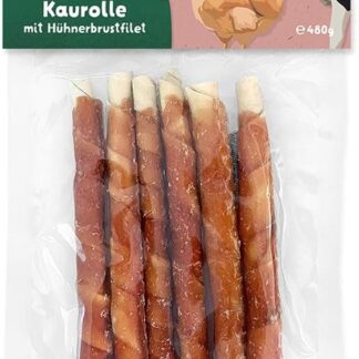 Knuffelwuff Rullo con filetto di petto di pollo 28 cm – Delizioso petto di pollo e pelle cruda di manzo: premia il tuo cane con masticazione sana per forti muscoli masticatori – per cani grandi e