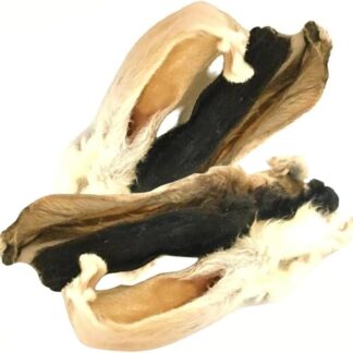 LOVING THE EARTH Orecchie di coniglio premium con dolcetti per cani in pelliccia | Dolcetti crudi per cani completamente naturali | Proprietà vermifughe naturali | 1 sacchetto da 100 g. Circa 6 pezzi