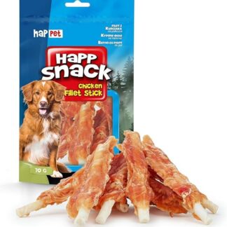 Filetto di pollo su bacchetta per cani - Dolcetti naturali per cani - Petto di pollo essiccato - Massaggiagengive per cani - Basso contenuto di grassi. happet (70 g, filetto di pollo su una bacchetta)