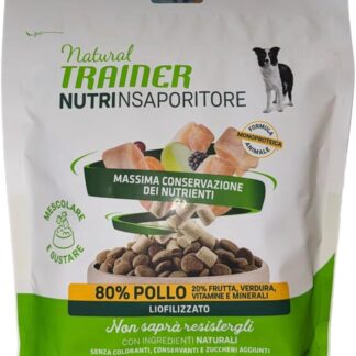 Snack cane natural trainer 80% POLLO e 20% frutta e verdura | 2 confezioni da 120 grammi l'una. Alimento adatto per cani cuccioli e adulti di tutte le taglie.