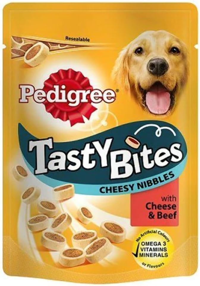 Pedigree Gustosi Bites Ricompensa per Cani Cheesy Nibbles con Formaggio e Manzo, 140 Gr