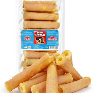 HAPPET Dolcetti per cani - Tubi di mais con pollo 10 cm, 500 g - dentale naturale da addestramento in pelle bovina e carne di pollo, prelibatezze sane e facilmente digeribili