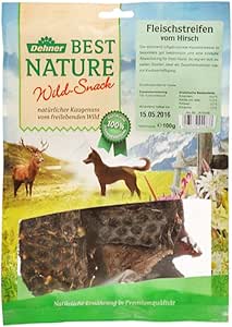 Dehner Best Nature - Snack per Cani, 100% Naturale, spuntino da Masticare per Cani Adulti e sensibili, Adatto per Barf, Strisce di Carne di Cervo, 5 Pezzi (100 g)