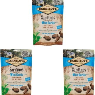 Carnilove Soft Snack Sardine all'Aglio | Confezione Tripla | 3 x 200 g | Snack morbido per cani | Per sostenere la salute della pelle e del mantello | Senza cereali e patate