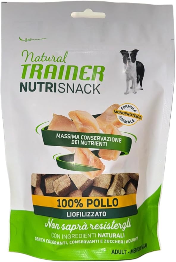 Snack cane natural trainer 100% POLLO | 3 confezioni da 50 grammi l'una. Alimento adatto per cani cuccioli e adulti di tutte le taglie.