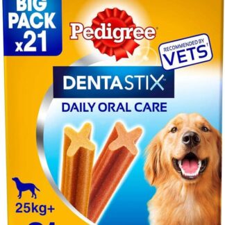 Pedigree Dentastix - Mastica quotidiana per la cura dentale, dolcetti per cani grandi + 25 kg, 1 sacchetto (21 bastoncini)