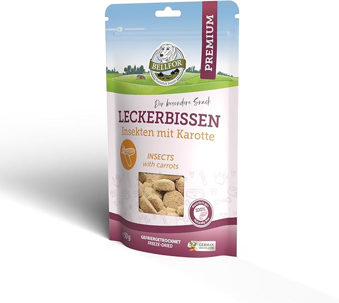 Bellfor Freeze-Snacks Ipoallergenico a base di insetti e carote liofilizzate - 50 g - ideale come snack per l'addestramento del tuo cane