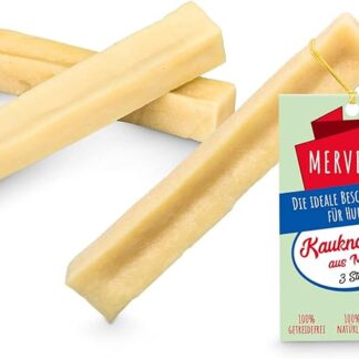 MERVELA Ossa da masticare, latte 100% naturale, senza lattosio, senza additivi, ossa da masticare a base di formaggio, piacere di masticazione duraturo e attività per il cane (cani medi, 3 pezzi)
