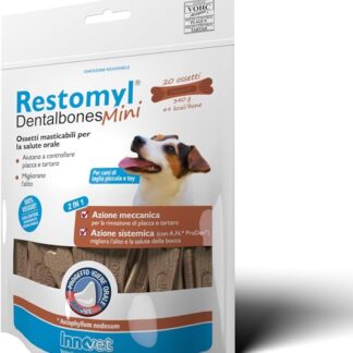 Restomyl Dentalbones Mini per Cani di Piccola Taglia e Toy - Supporto Nutrizionale, Migliora l'Alito e Aiuta a Controllare la Formazione di Placca e Tartaro - Pratici Ossetti Masticabili