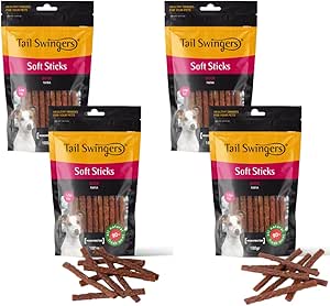 Tailswingers Leckerlis – Alto contenuto di carni – Morbido bastone anatra – Senza zucchero – Confezione da 4 (4 x 100 g) – Perfetto per l'allenamento (400 g) (Soft Sticks Duck)