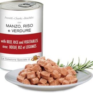 Pezzetti con MANZO, RISO e VERDURE per cani e gatti, Pet's Planet 405 g