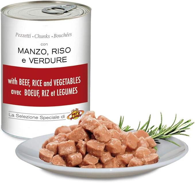 Pezzetti con MANZO, RISO e VERDURE per cani e gatti, Pet's Planet 405 g