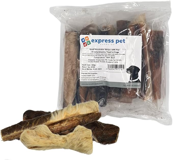 Express Pet Supplies 500 g Fetta di pelle con pelo/pelliccia, 100% naturale per cani da masticare