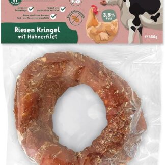 Knuffelwuff 2 riccioli giganti con filetto di pollo (circa 225 g), spuntino naturale per forti muscoli masticatori e cura dentale per cani grandi e piccoli