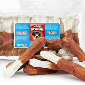 HAPPET 10 dadi bianchi con anatra per cani, masticabili naturali in pelle bovina e carne d'anatra, snack salutare dentale da masticare, favorisce l'igiene orale