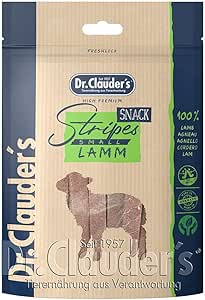 DR.CLAUDER'S – Stripes Snack Small | Spuntini facili da digerire in 95% carne con inulina per cani e gatti. Delicati secchi al vapore in sacchetto fresco | 80 g di agnello