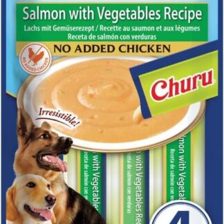 INABA Churu Snack per Cani Cremoso al Salmone con Verdure, 1 Pack (4 Stick x 14gr) - Premietti Cane Ipocalorici, Morbidi e Deliziosi - Cibo per Cani Senza Pollo, Conservanti o Coloranti Artificiali