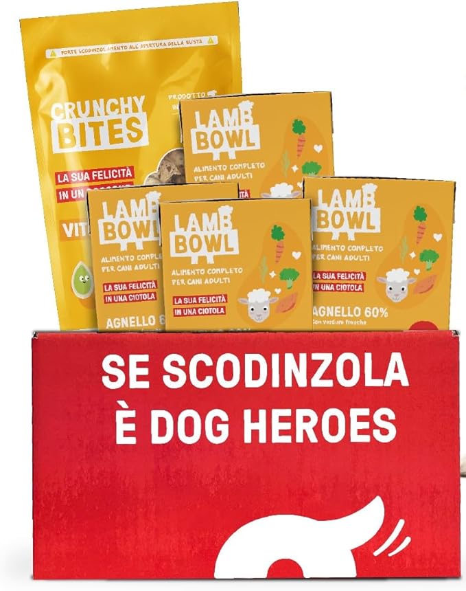 Gourmet Box per Cani - 4 Pack di Cibo Umido all'Agnello + Premietti ai Semi di Zucca e Mirtillo - 100% Naturale - Senza Cereali - Made in Italy