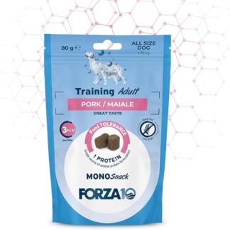 Forza 10 Snack Cane Training Maiale, snack per cani adulti di tutte le taglie e razze, favorisce il mantenimento del peso | 3 confezioni da 80 grammi l'una.