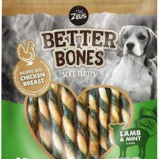 Zeus BetterBones, bastoncini ritorti, con carne di agnello al gusto menta, 10 cm