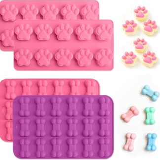 XWCHASA Stampi per Biscotti in Silicone per Cani, 4 pezzi Stampo per Ghiaccio a Forma di Zampa e Osso, Stampi in Silicone per Biscotti per Cani, Cubetti di Ghiaccio, Cioccolato, Caramelle, Gelatina
