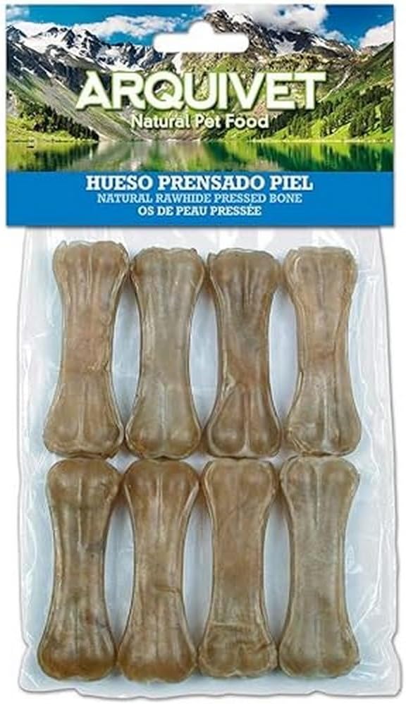 ARQUIVET - Osso pressato in pelle bovina 8 cm (sacchetto 8 unità) - Osso per cani - Osso per rinforzare i denti del cane - Osso masticabile