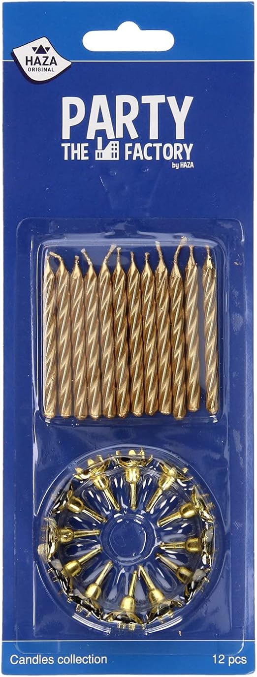 Taartkaarsen met Houders Goud, 12 pezzi.