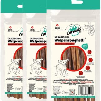 Carnello Leckerli per cani di piccola taglia, spaghetti per cuccioli, dolcetti per cani, snack per cani, senza cereali, sacchetti piccoli (3 x 30 g)