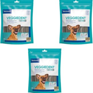 Virbac VeggieDent 15 Strisce XS < 5 kg | Confezione Tripla | 3 x 120 g | Strisce masticabili per cani piccoli | Snack vegetariano per il controllo della placca dentale