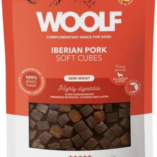 WOOLF Soft Cubes - Snack complementari per cani, snack semi-umidi e senza glutine con ingredienti naturali, formula mono proteica, adatto per cani e cuccioli (maiale iberico, 100 g)