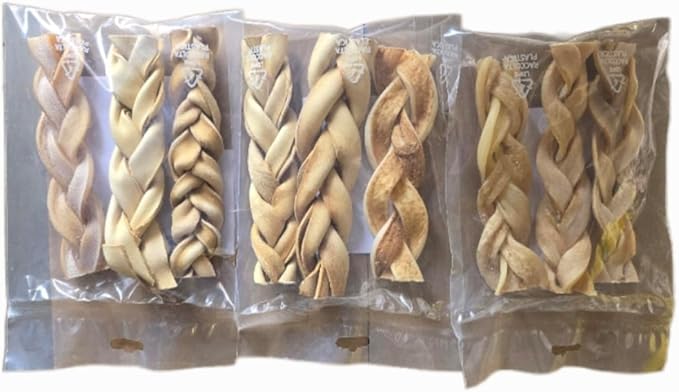 DEI NATURE Pelle di Testa di Manzo Intrecciata, 9 Pezzi da 15 cm, Masticativo Naturale per Cani, Dieta Barf