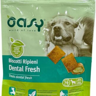 Oasy snack biscotti ripieni di mousse per cani adulti PROMOZIONE gusto DENTAL FRESH carni | 3 confezioni da 70 grammi l'una.