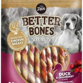 Zeus BetterBones, bastoncini da masticare ritorti per cani, con carne d'anatra e mirtillo rosso, 10 cm