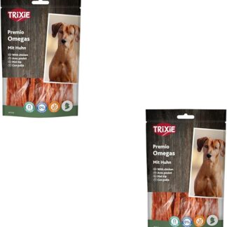 TRIXIE Premio Omega Stripes | Confezione Doppia | 2 x 100 g | Alimento complementare per cani con alto contenuto di carne di pollo | Ricco di acidi grassi essenziali Omega-3 e Omega-6